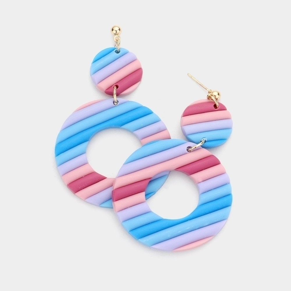 NEW Retro Blue Purple Pink Round Clay Dangle Earrings